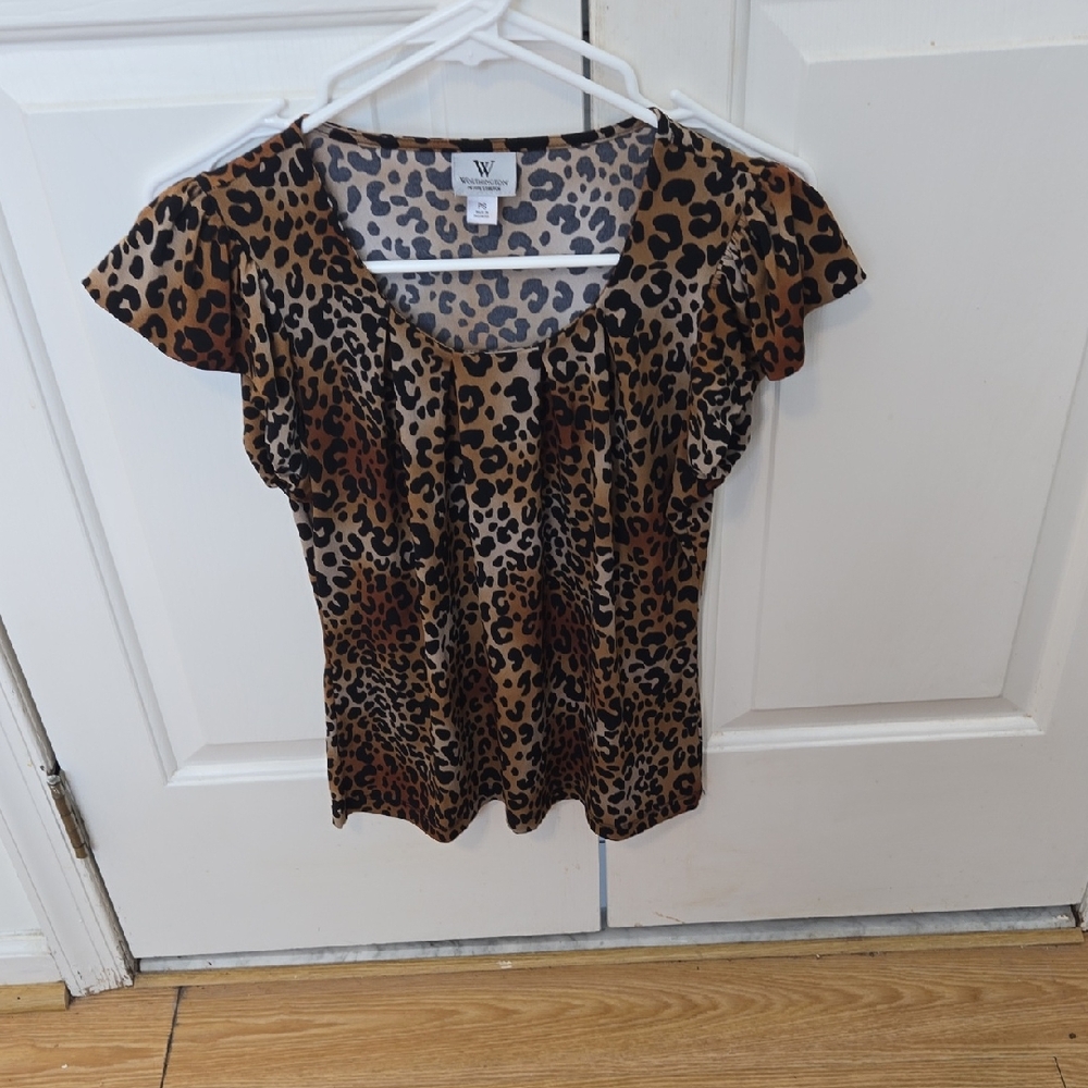 W by Worth Brown and Black Leopard Print Flutter Sleeve Top